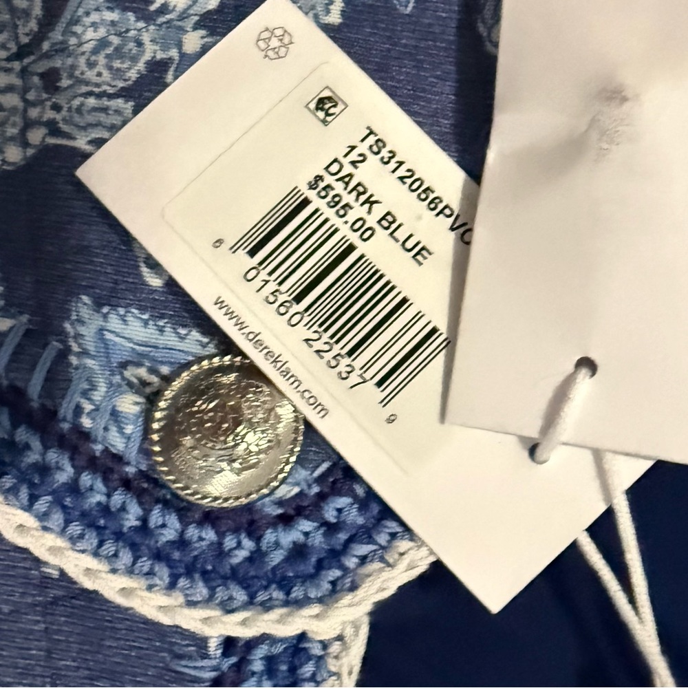 NWT Derek Lam Aster Quilted Jacket Size 12 in Blue Floral Cotton Blend - Picture 4 of 6